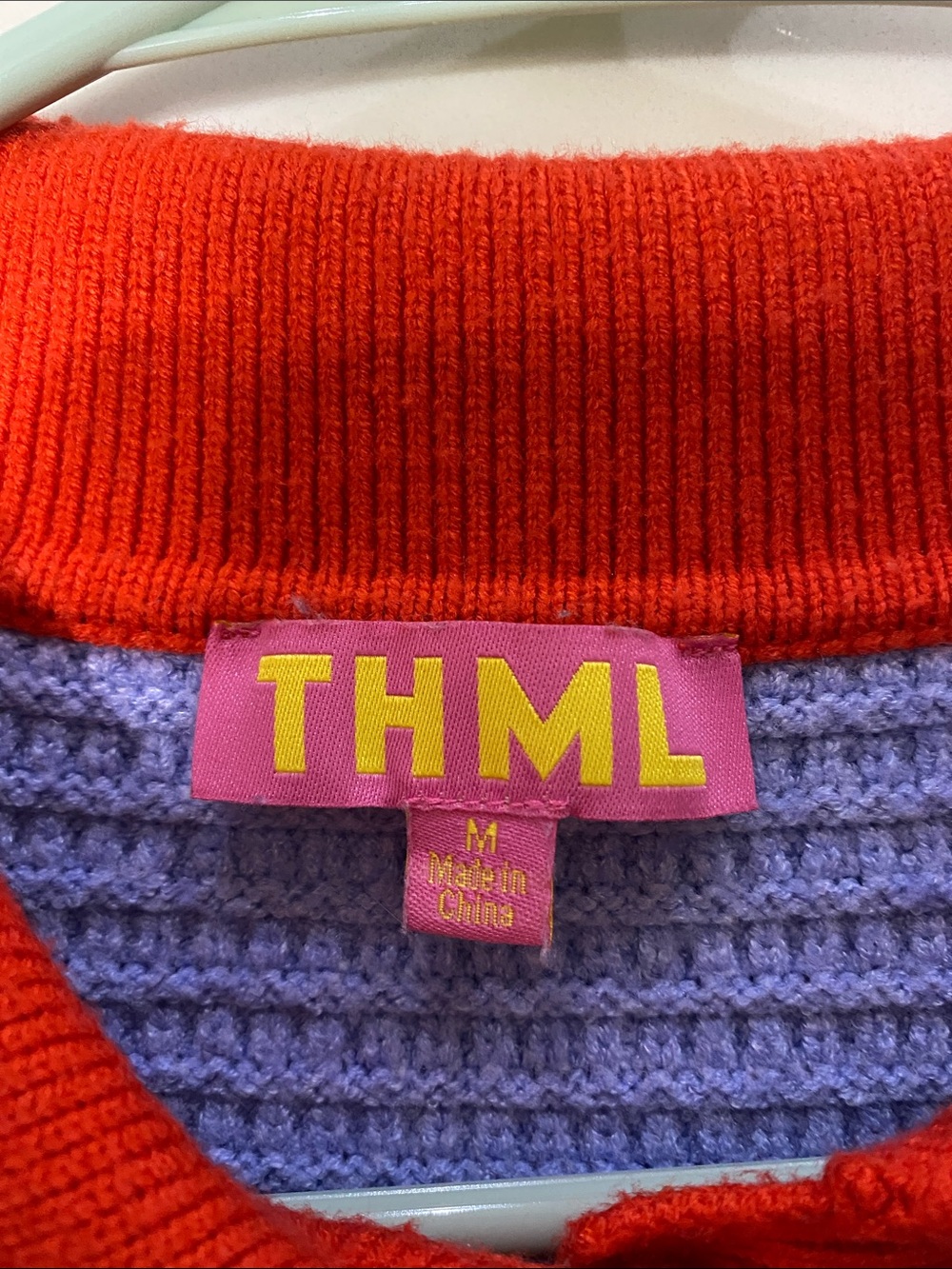 THML Light Blue Knit Polo Top with Red Trim Woman Medium - Picture 4 of 8